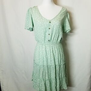 Justify dress S minty green white flowers tiered lightweight v neck pullover NWT